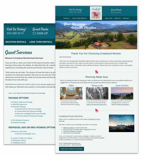 Pre-arrival email and guest services web page